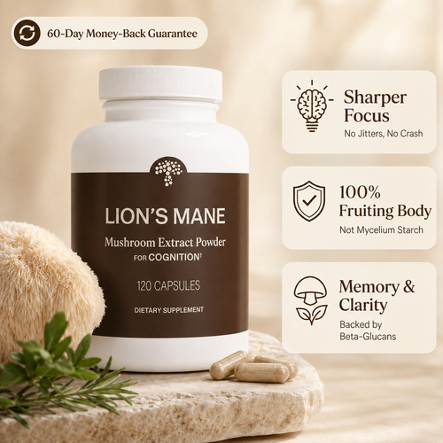 Lunoveria's Lion's Mane — Organic Fruiting Body Extract | Memory, Focus & Mental Clarity | 1000mg, 120 Capsules (60-Day Supply)